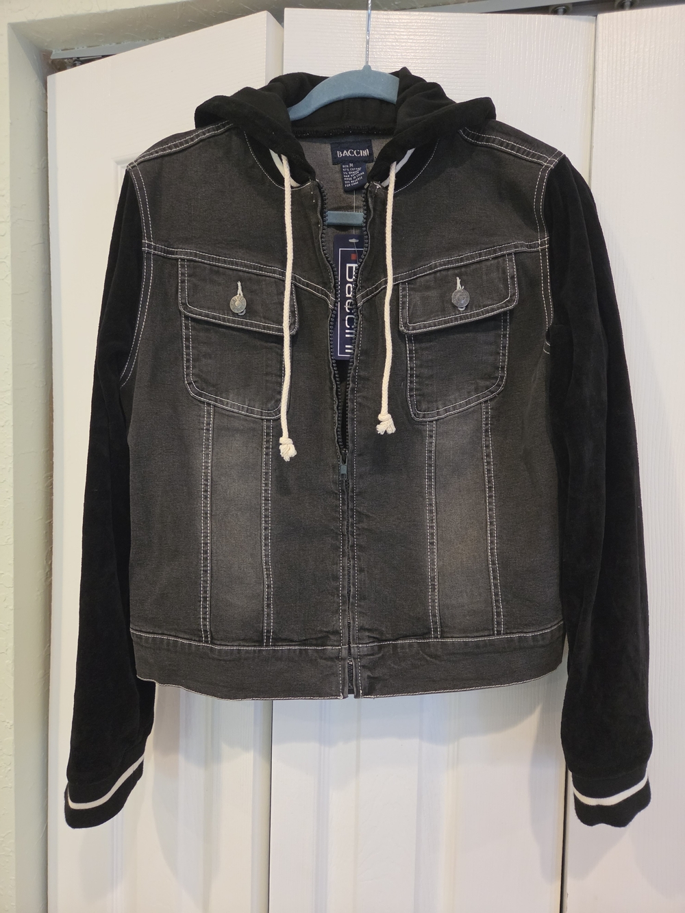 Baccini Black Hooded Zip-Front Shirt Jacket